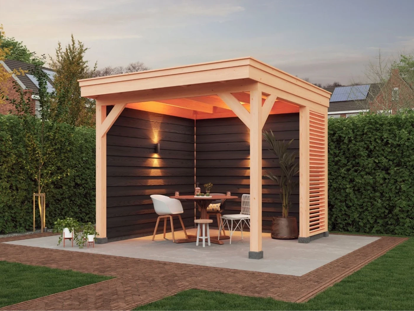 Douglas overkapping, 400 x 300, Met achterwand en twee zijwanden, Westwood DIY zwart - Afbeelding 2